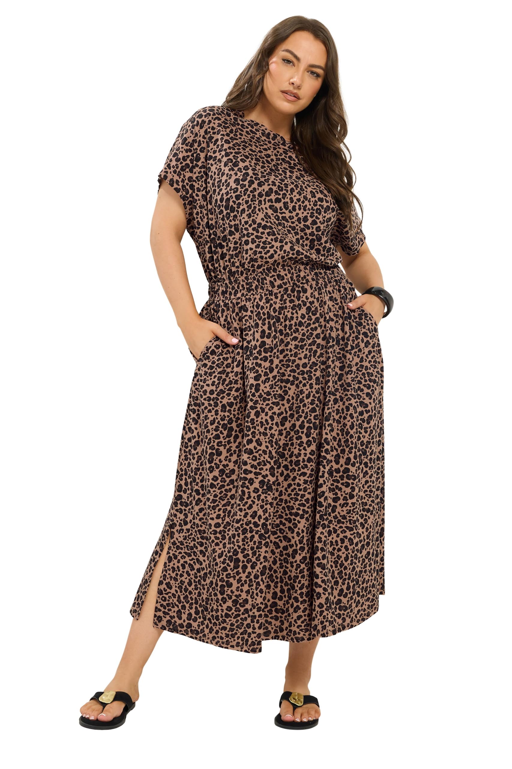 Yours Women's Brown Leopard Maxi Dress In | Size: 30-32