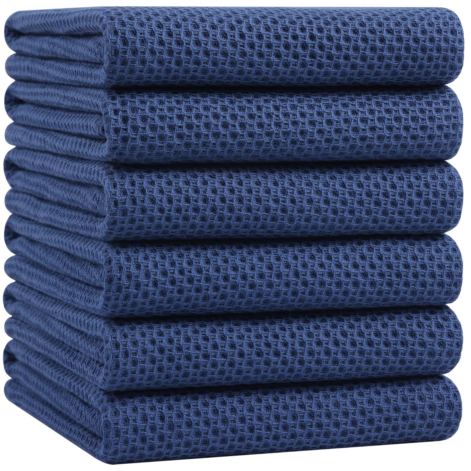 Homaxy 100% Cotton Oversized Waffle Weave Kitchen Towels 6-Pack, Navy Blue