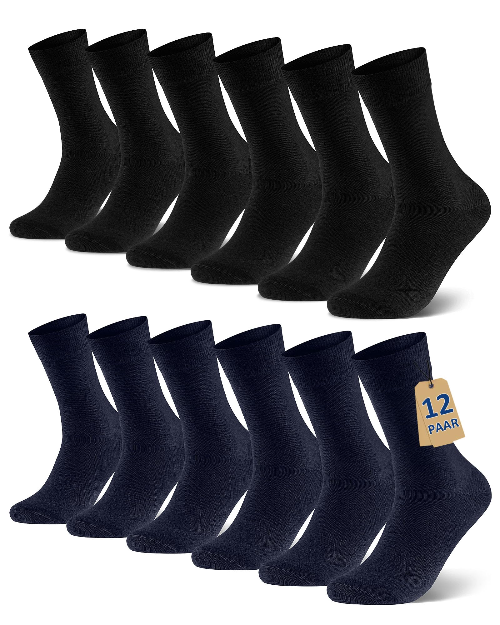 Libella 12 Paia Calzini Uomo Cotone medi Calze Estivi Uomo e Donna Calzini - Classiche Business Tempo Libero Uomo Calze Nere Traspirante e confortevole 2401
