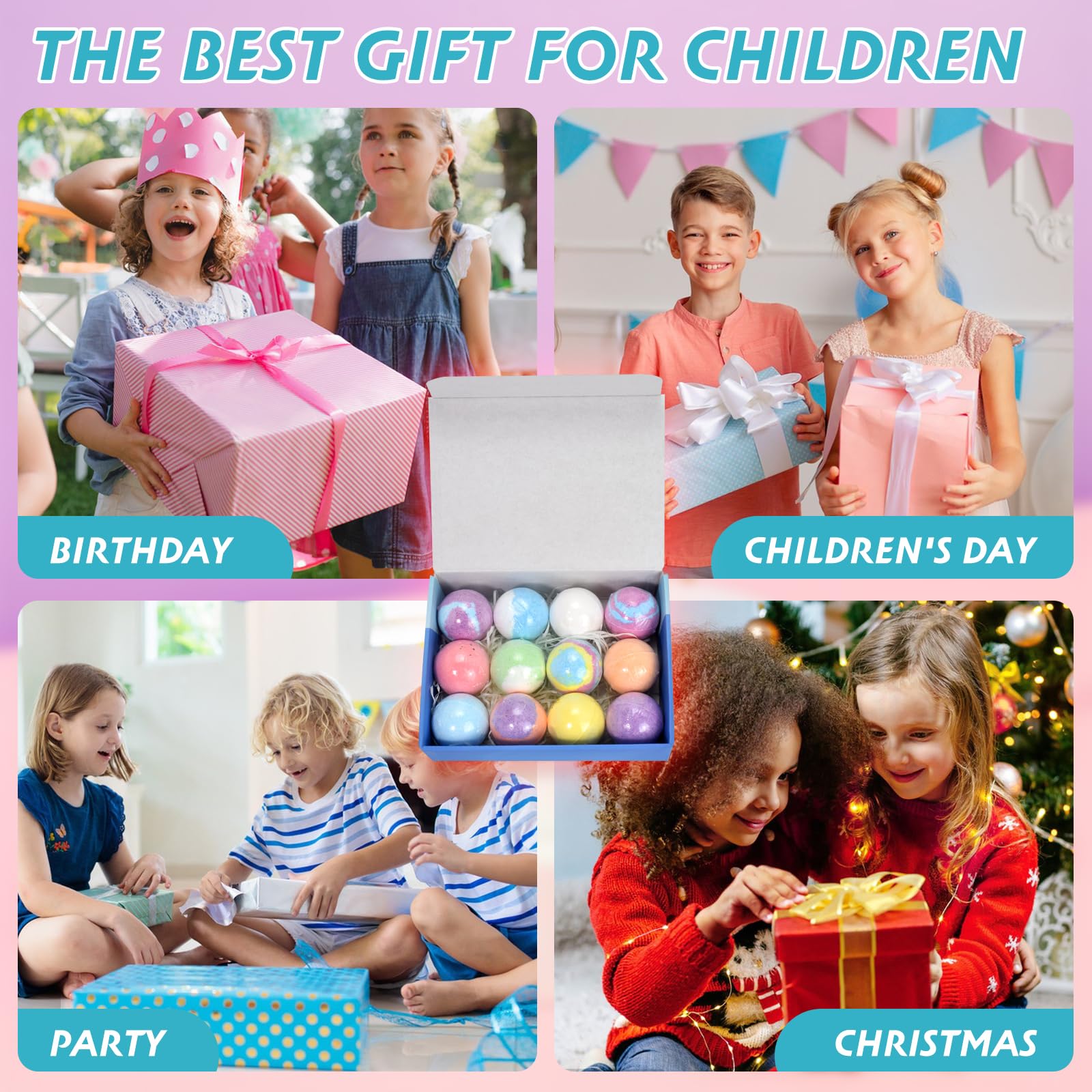 Badekugel, CIMOYBAI bombe de bain,12 pièces boule de bain enfant,bombe de bain surprise,bain moussant enfant,Comprend des jouets surprises pour filles et garçons pour Noël et les anniversaires.