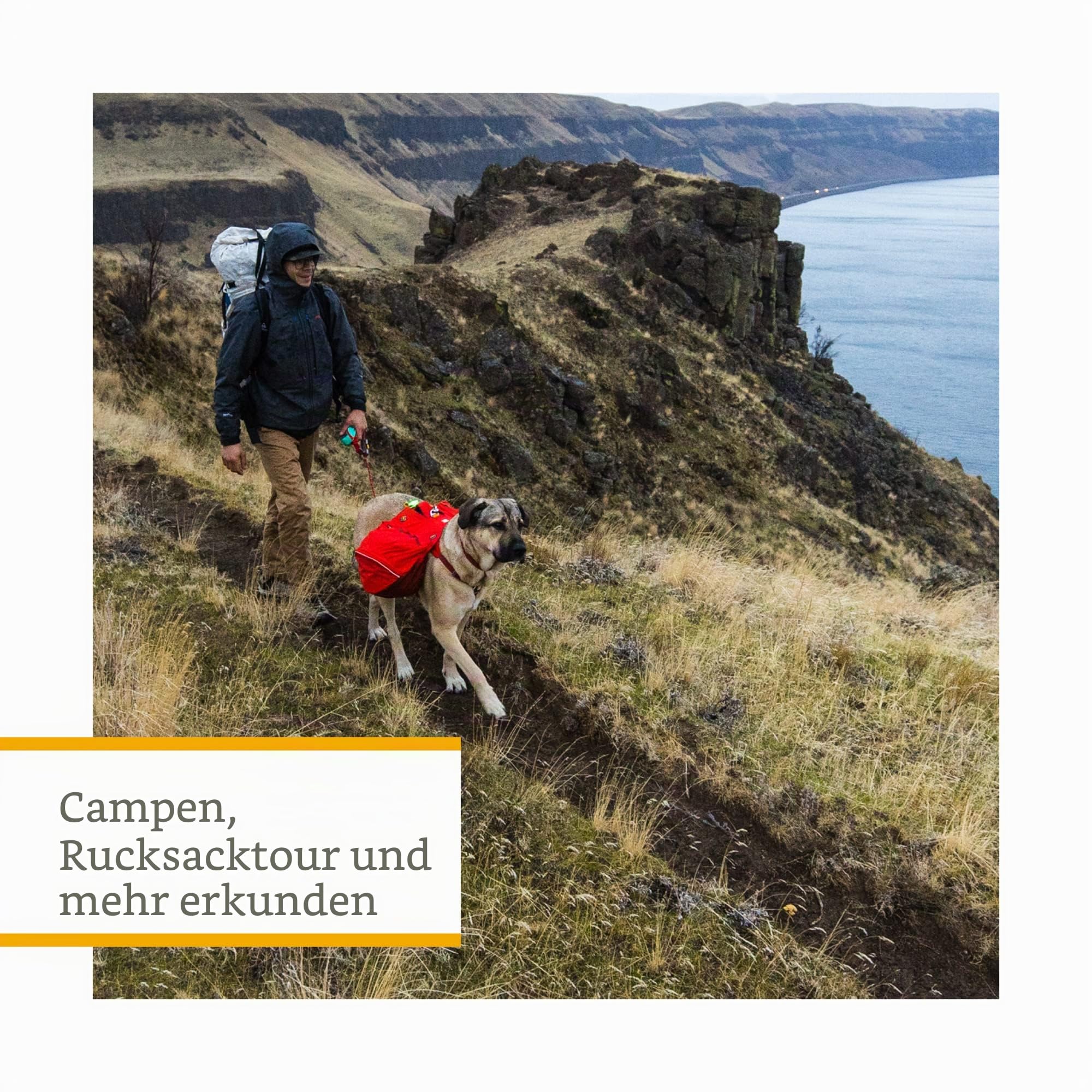 RUFFWEAR Palisades Hunderucksack, Rucksack, Aufbewahrungstasche und Satteltaschen, tragbarer Geschirrsack mit Taschen und Leinenbefestigungspunkt für Wandern und Camping, Red Sumac, Large/X-Large