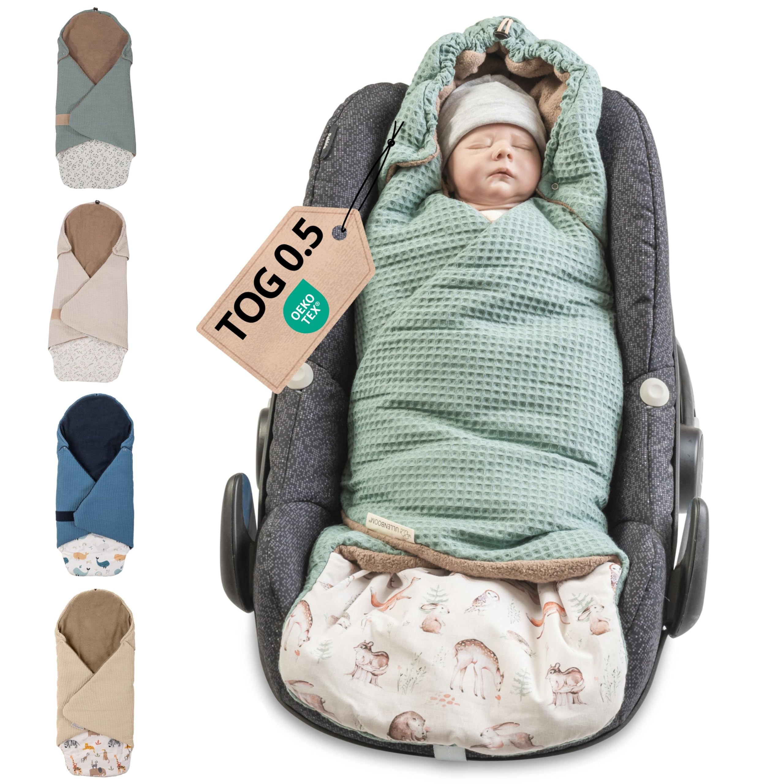 ULLENBOOM Einschlagdecke Babyschale Sommer – Oeko-TEX Materialien, Made in EU – Leichte Babydecke für Frühling & Sommer - Für Kindersitz, Kinderwagen & Buggy, 0-9 Monate (0,5 TOG)