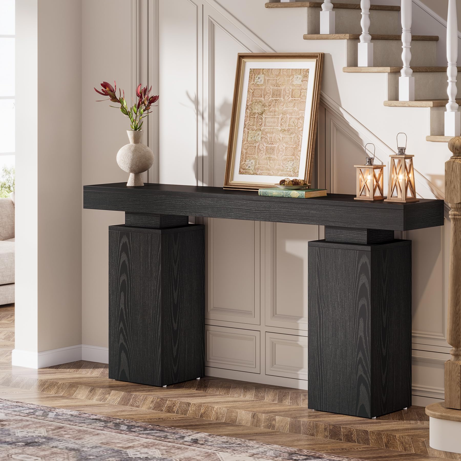 Tribesigns 160 cm Langer Konsolentisch, Bauernhaus Eingangstisch hinter der Couch, Holz Foyertisch, Eingangsstation, Moderne Flurtisch Akzent-Möbel für Wohnzimmer-Dekor, Eingang (Schwarz)
