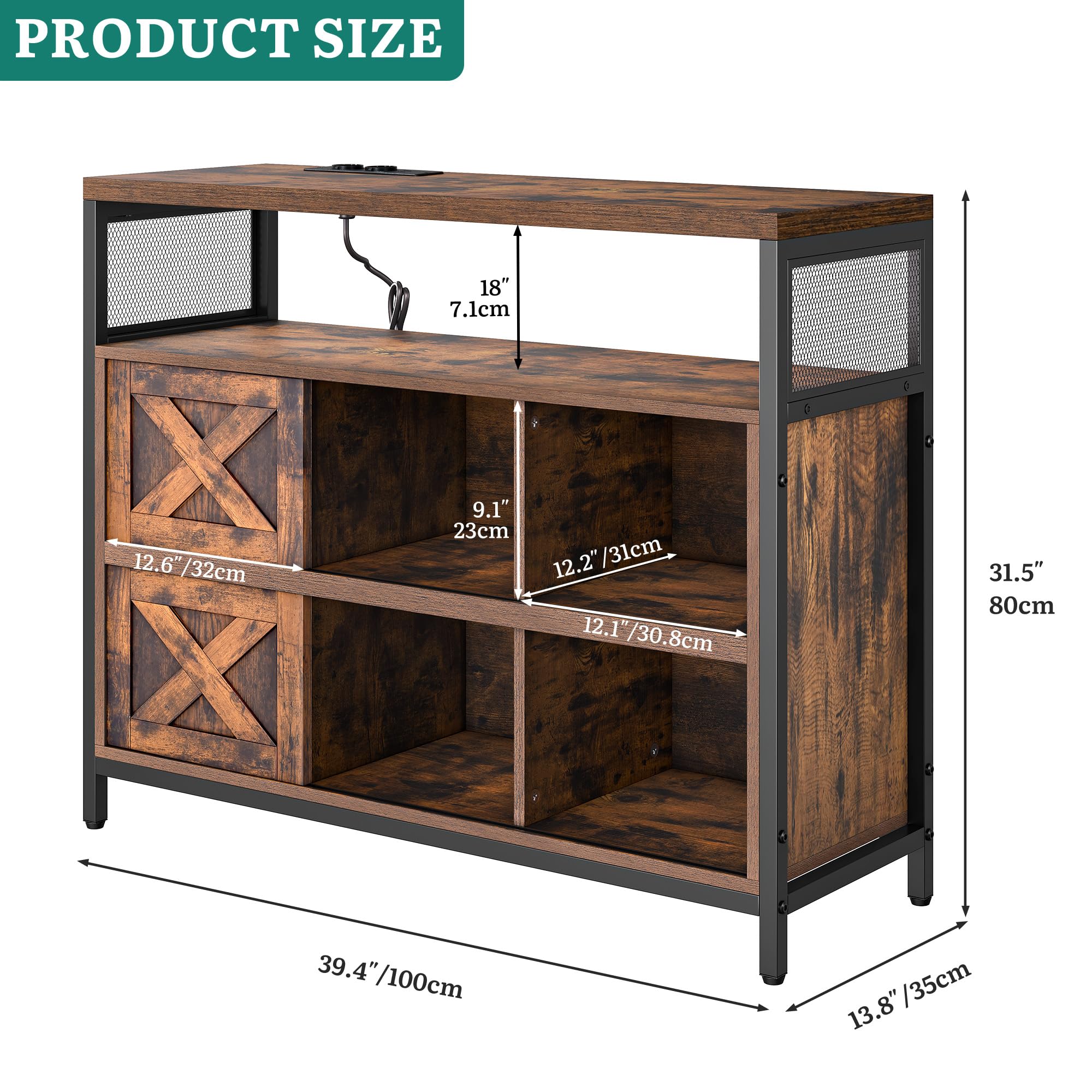 YITAHOME Sideboard mit LED und Steckdosen, Kommode mit Schiebetüren