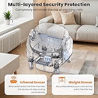 Vista 7 de Caja de arena automática mejorada, autolimpieza, con escalón elevado, parte superior abierta, gran capacidad para múltiples gatos, control de olores