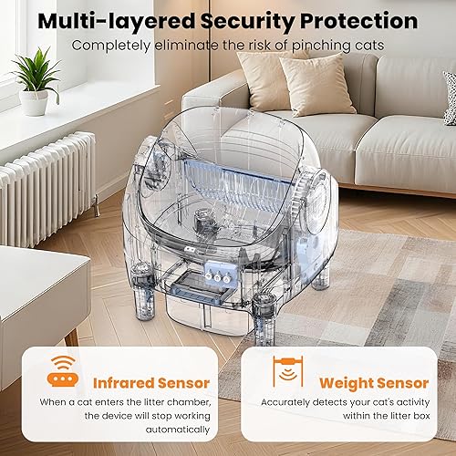 Miniatura 5 de Caja de arena automática mejorada, autolimpieza, con escalón elevado, control de olores y protección de seguridad, control inteligente de