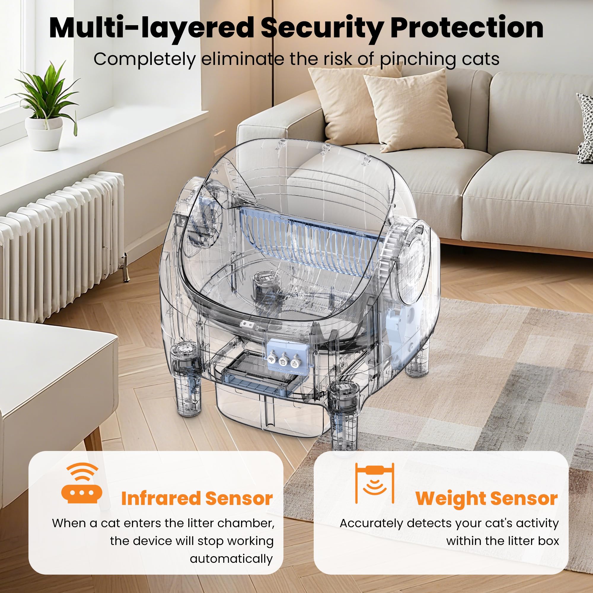 Upgraded Automatic Litter Box Self Cleaning, with Raised Step, Open Top Large Capacity for Multiple Cats, Odor Control & Safety Protection & Smart App Control & Health Monitoring & Quiet Operation - image 7