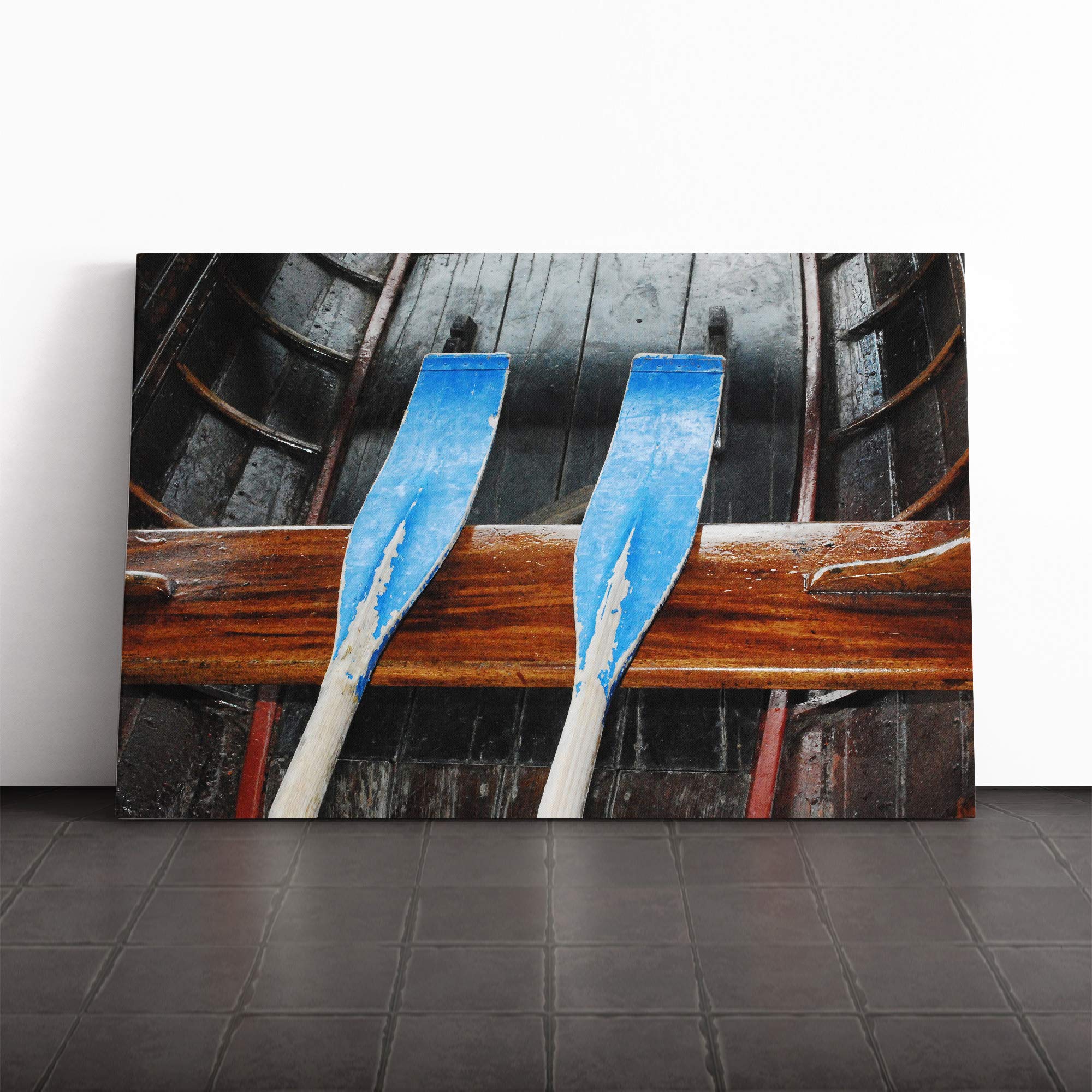 Oars on Boat Canvas Print | Gallery Wrapped 30mm Frame Wall Art | 24x16 inches | Ready to Hang | Modern Seascape Picture | Living Room Bedroom Lounge Office