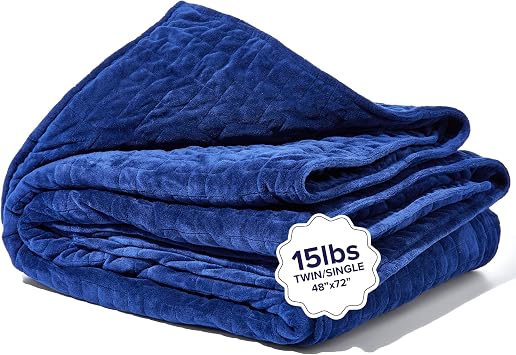 Gravity Weighted Blankets for Adults, 15lbs Navy (48 x 72, Twin/Single) - Heavy Comfort Cotton Blanket with Glass Beads - Utra-Soft Premium Breathable Microfiber Duvet Cover - Machine Washable