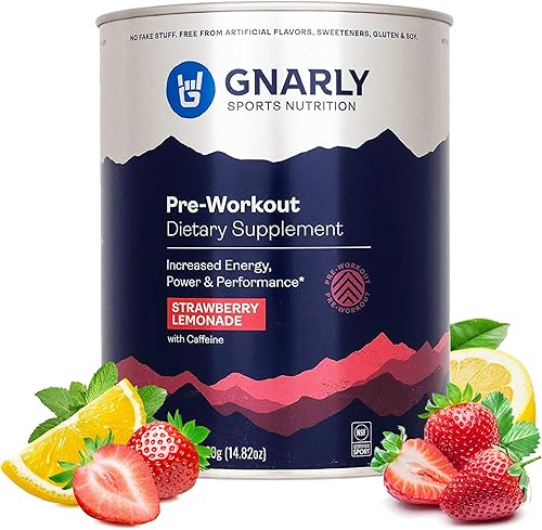 Gnarly Nutrition, Preentrenamiento, impulso de energía natural con beta-alanina, malato de citrulina, limonada de fresa, 14.82 oz (30 porciones)