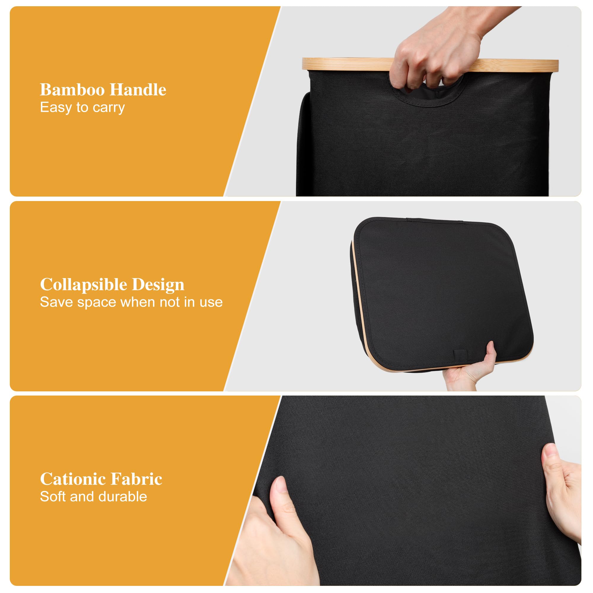 Foluck Grande cesto portabiancheria da 100 l, impermeabile, con coperchio e borsa rimovibile, cesto per vestiti e giocattoli in dormitorio, camera da letto e bagno, nero