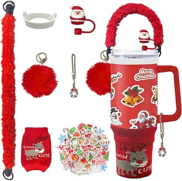 Christmas Stanley Cup Accessories Warm Handle 10mm Straw Cover Cap for Stanley Cup Christmas Charms for Stanley Tumblers Decorations 8Pcs Christmas Stanley Cup Accessories