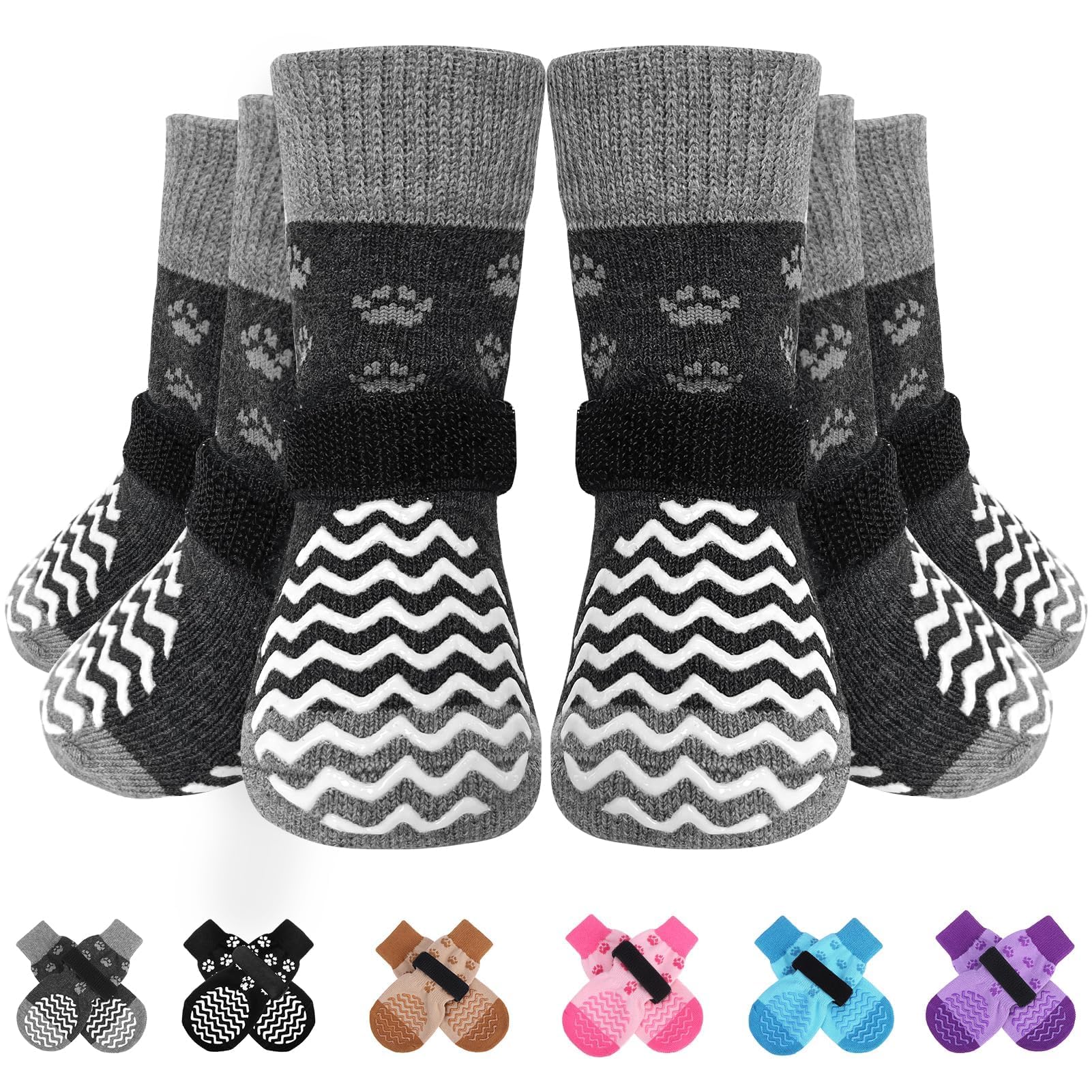 EXPAWLORER 6Pcs Anti Slip Dog Socks to Prevent Licking Paws, Pet Shoes for Winter, Double Sides Dog Boots & Paw Protectors Booties for Hardwood Floors