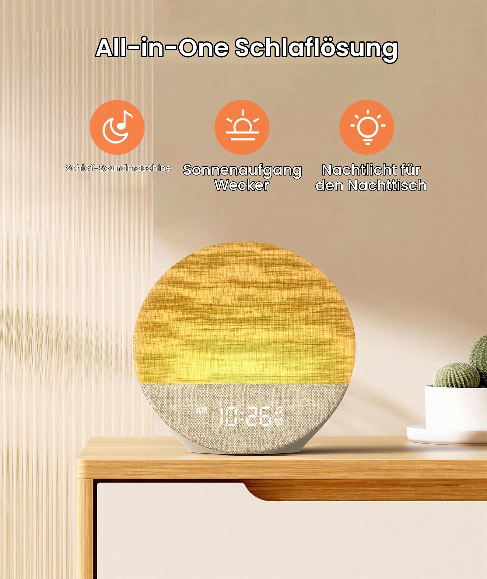 Dreamegg Sunrise 1 Lichtwecker Sonnenaufgang White Noise Machine, 29 Beruhigende Klänge, Anpassbare Schlafroutinen, Weißes Rauschen Gerät Dimmbares Nachtlicht, Wake Up Light Wecker (Khaki)