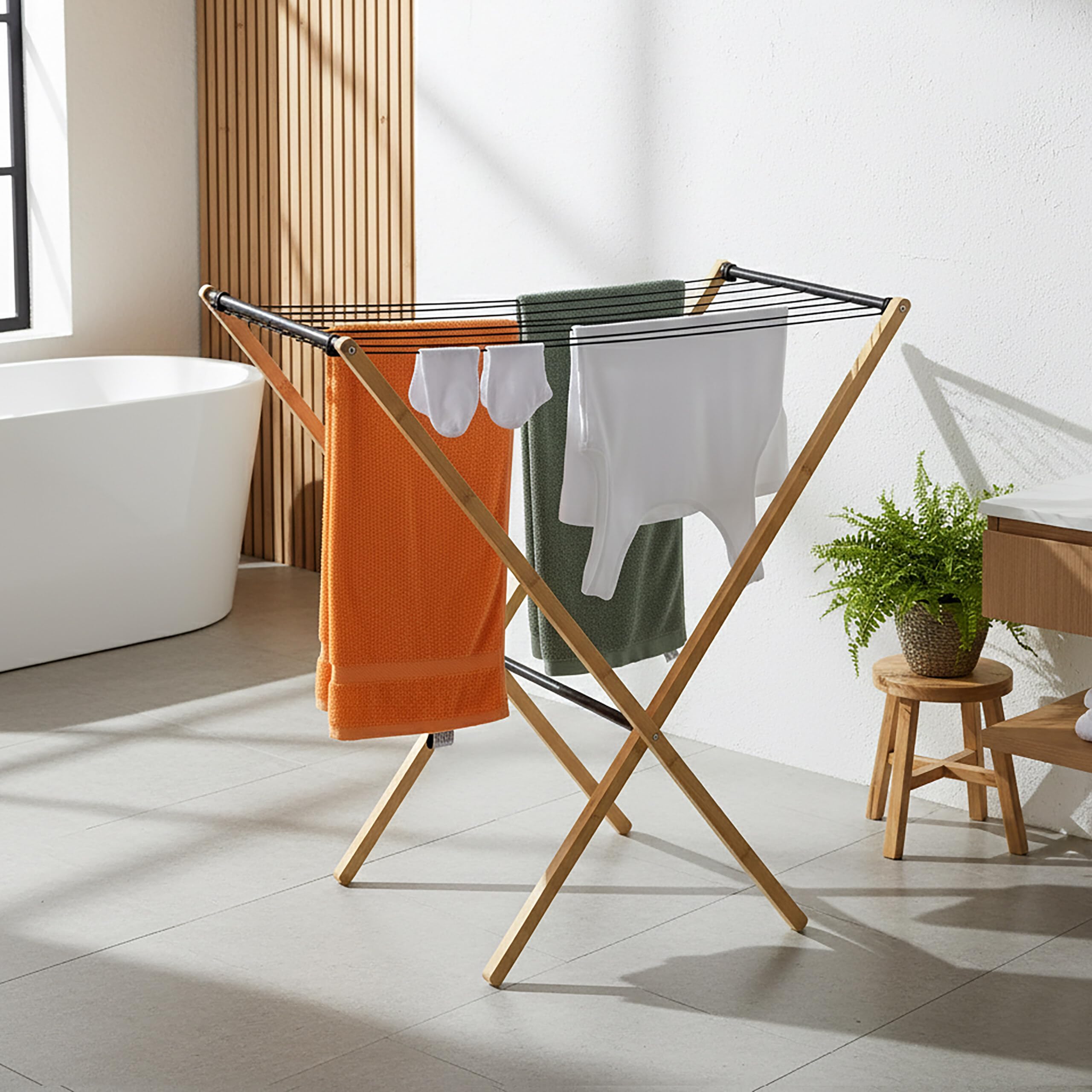 Relaxdays Stendino Pieghevole con 8 Aste Stendibiancheria per Vestiti, Stendi Panni, 77x79x49 cm
