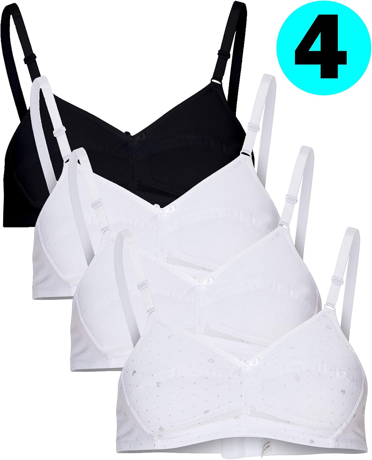 B2BODY Cotton Girls Training Bras – Adjustable Wireless Girls Bras, Multi-Pack