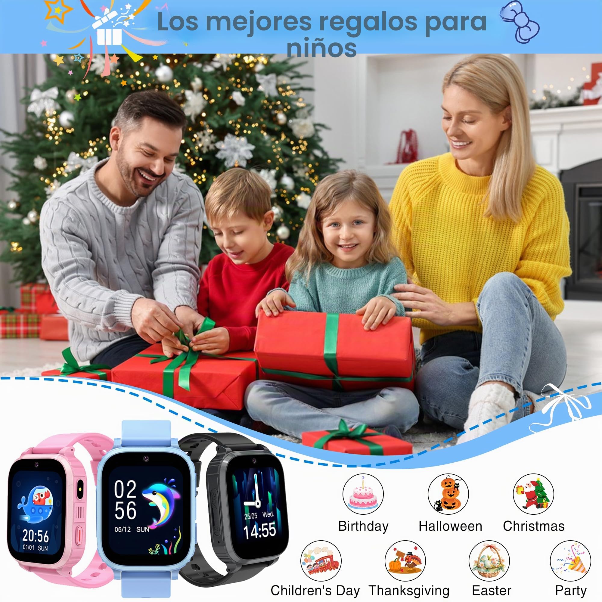 GPS Reloj Inteligente Niño 4G, IP68 Smartwatch Niños con GPS y Llamadas, SOS/Localizador WiFi/Videollamada/Chat/Voz, Modo Clase, Calendario, 7 Juegos, Alarma, Linterna, Regalo Ideal para Niños y Niñas