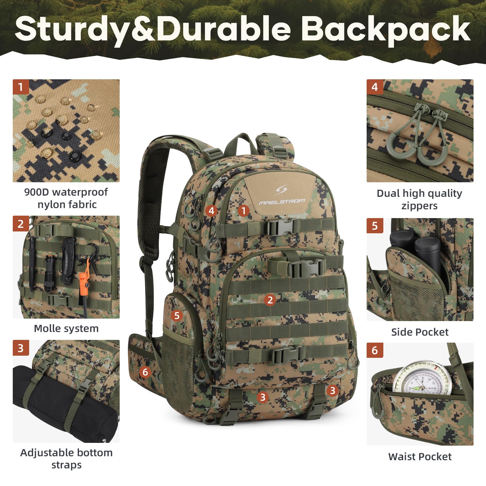 Maelstrom Jagdrucksack, Camouflage-Grün, Größe L