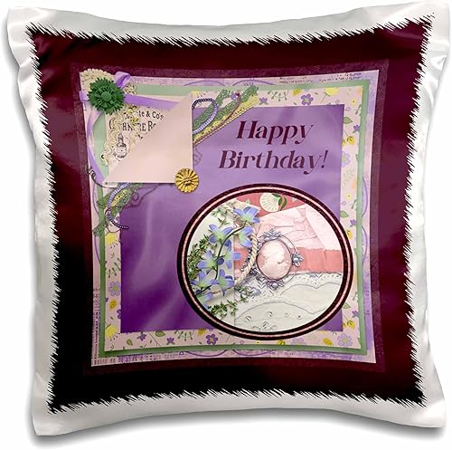 3dRose Image of Happy Birhday Cameo, Flora, Purple Cluster - Pillow Cases (pc-378328-1)