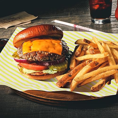 Vista 26 de Hojas de papel encerado de 12 x 12 pulgadas, 100 forros para cestas de alimentos para sándwiches, hamburguesas, envoltorios de alimentos Rayas