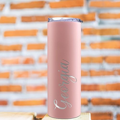 Miniatura 6 de Vasos delgados personalizados con tapa, regalos para ella de 20 onzas, rosa claro, 12 diseños, vaso grabado personalizado con nombre, tazas