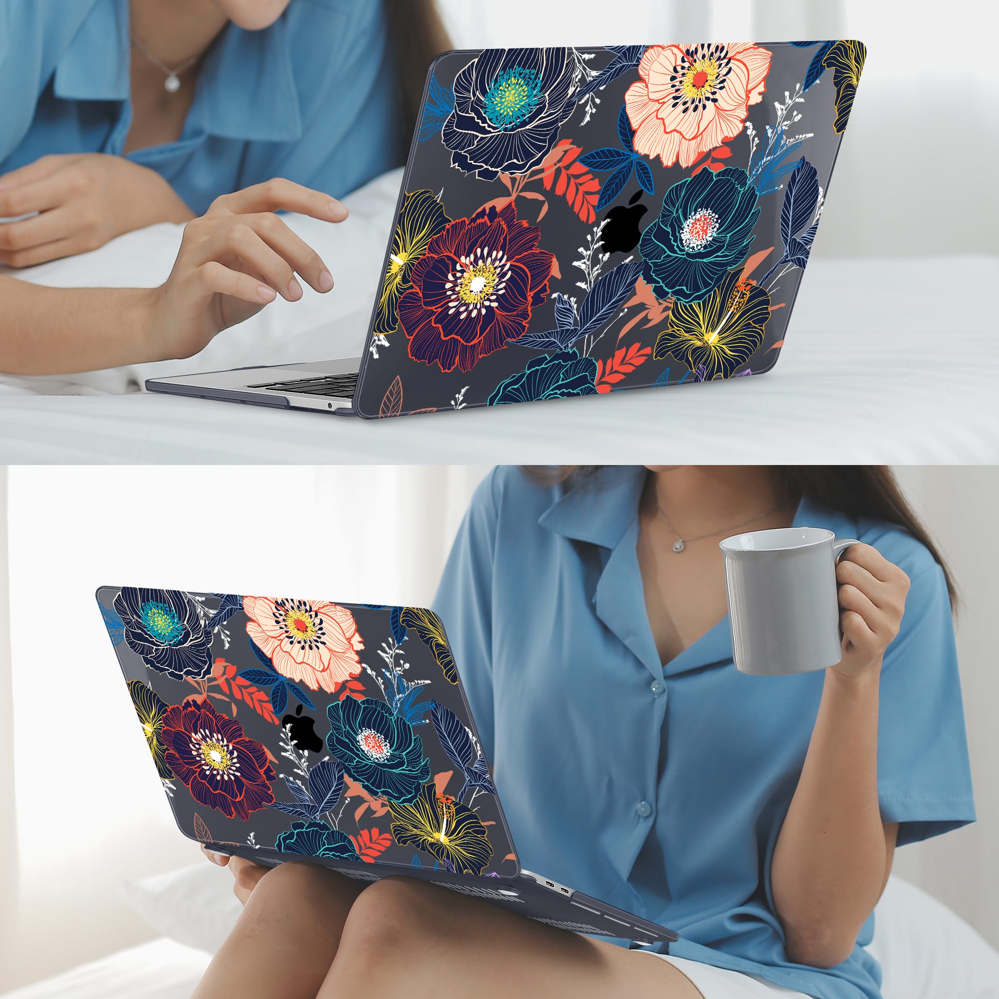 Mektron 2010-2017 for MacBook Air 13 inch Case A1466 A1369, Plastic Hard Shell Case Compatible for Old MacBook Air 13.3-inch 2017, Dahlia Flowers