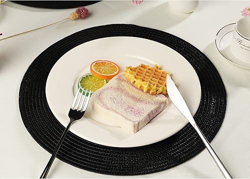 Miniatura 7 de Juego de 6 manteles individuales redondos para mesa de comedor, 14.17 pulgadas, lavables, resistentes al calor, antideslizantes, color negro