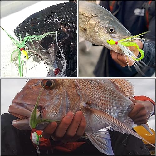 Miniatura 7 de Bucktail Jigs - Señuelo para agua salada, 5 piezas de cola de cubo para el pelo de la plantilla de Swimbait, cebo de Fluke Bait para lucioperca