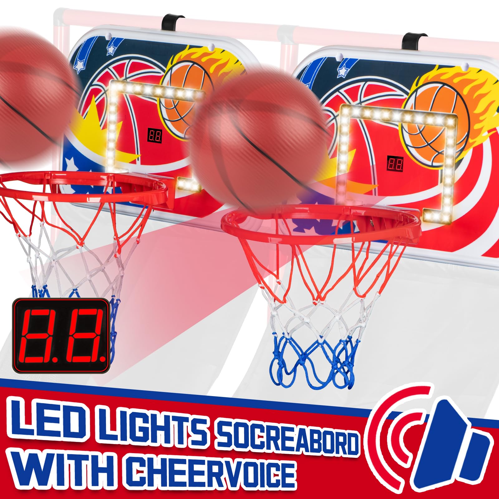 2 in 1 Dual Basketball Arcade Game Indoor/Outdoor With LED Scoring and Sound, Sport Play Toy Includes 6 Balls & Instruction & Pump For Teen Kids Toddler Birthday Christmas Carnival Backyard Party Gift