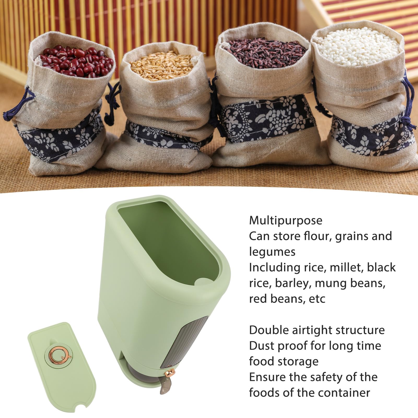 Dispensador de Arroz de Almacenamiento de Arroz PP, Contenedor de Contenedores de Dispensador de , Contenedor de Alimentos Secos Multipropósito con Tapa Hermética, Ventana Visible, Resistente a la