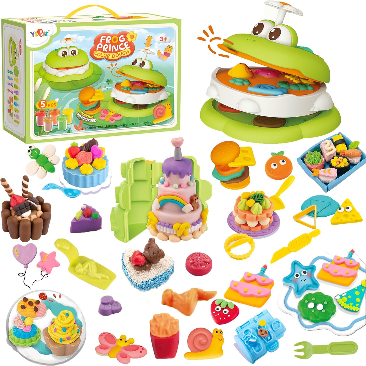 Cewuky Playdough Toys for Kids, Play Dough Burger Barbecue