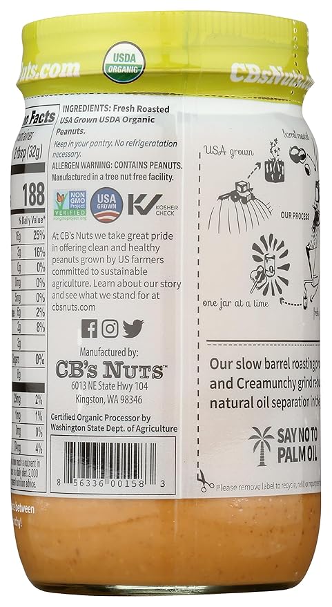 Mantequilla de Maní Orgánica CB's Nuts Cremosa y Crujiente, 16 oz miniatura 3