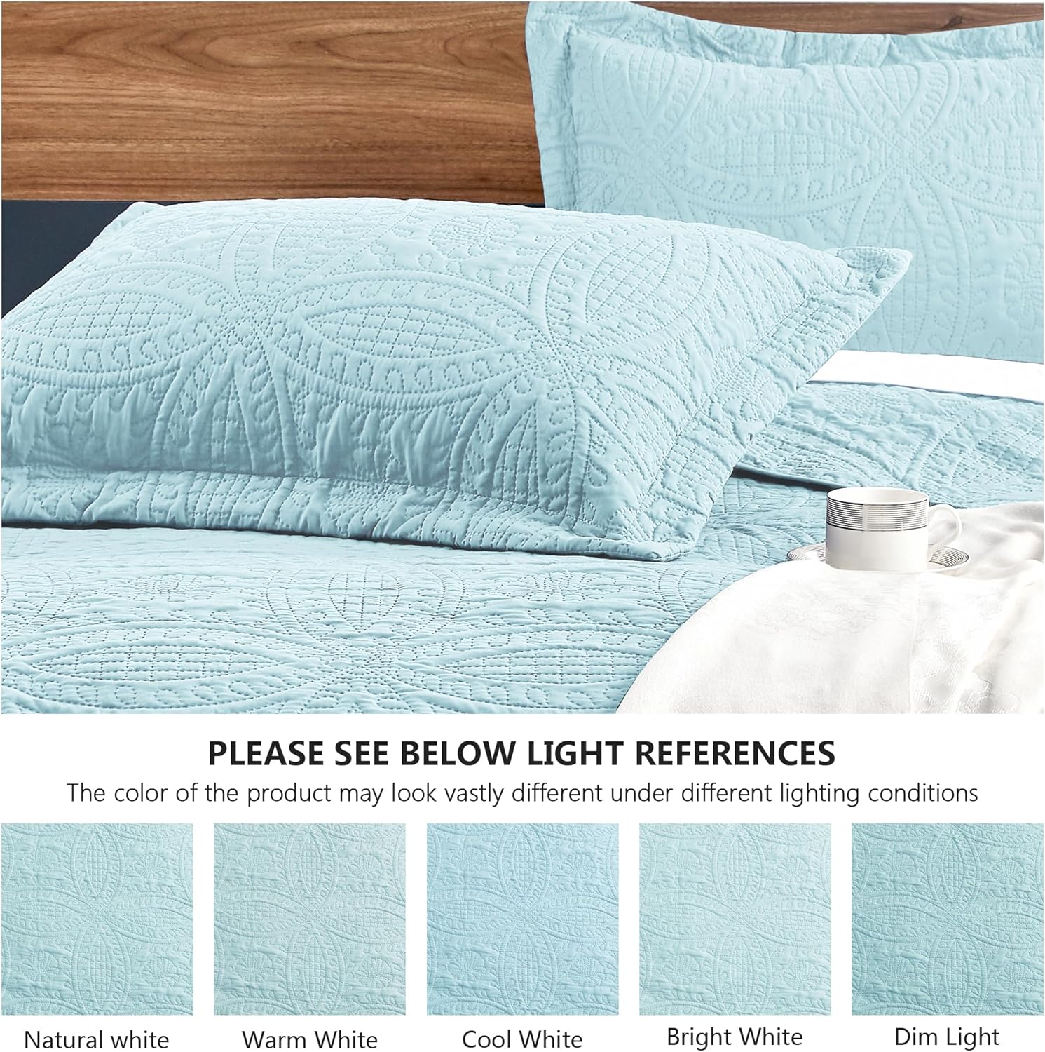 Love's cabin Quilts for Queen Bed Spa-Blue Bedspreads - Soft Bed Summer Lightweight Bedspread Comforter - Modern Style Coin Pattern Coverlet for All Season - 3 Pieces (1 Quilt, 2 Pillow Shams) - Image 5