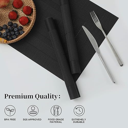 Miniatura 2 de Leetaltree 6 manteles individuales, resistentes al calor, antideslizantes, para mesa de comedor, lavables, duraderos, de vinilo de PVC, tejido de