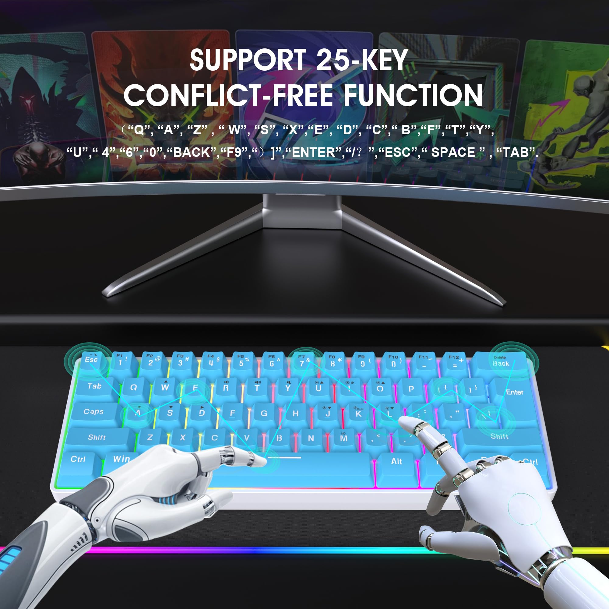 Snpurdiri 60% Wired Gaming Keyboard, 61 Keys RGB (Blue) view 9