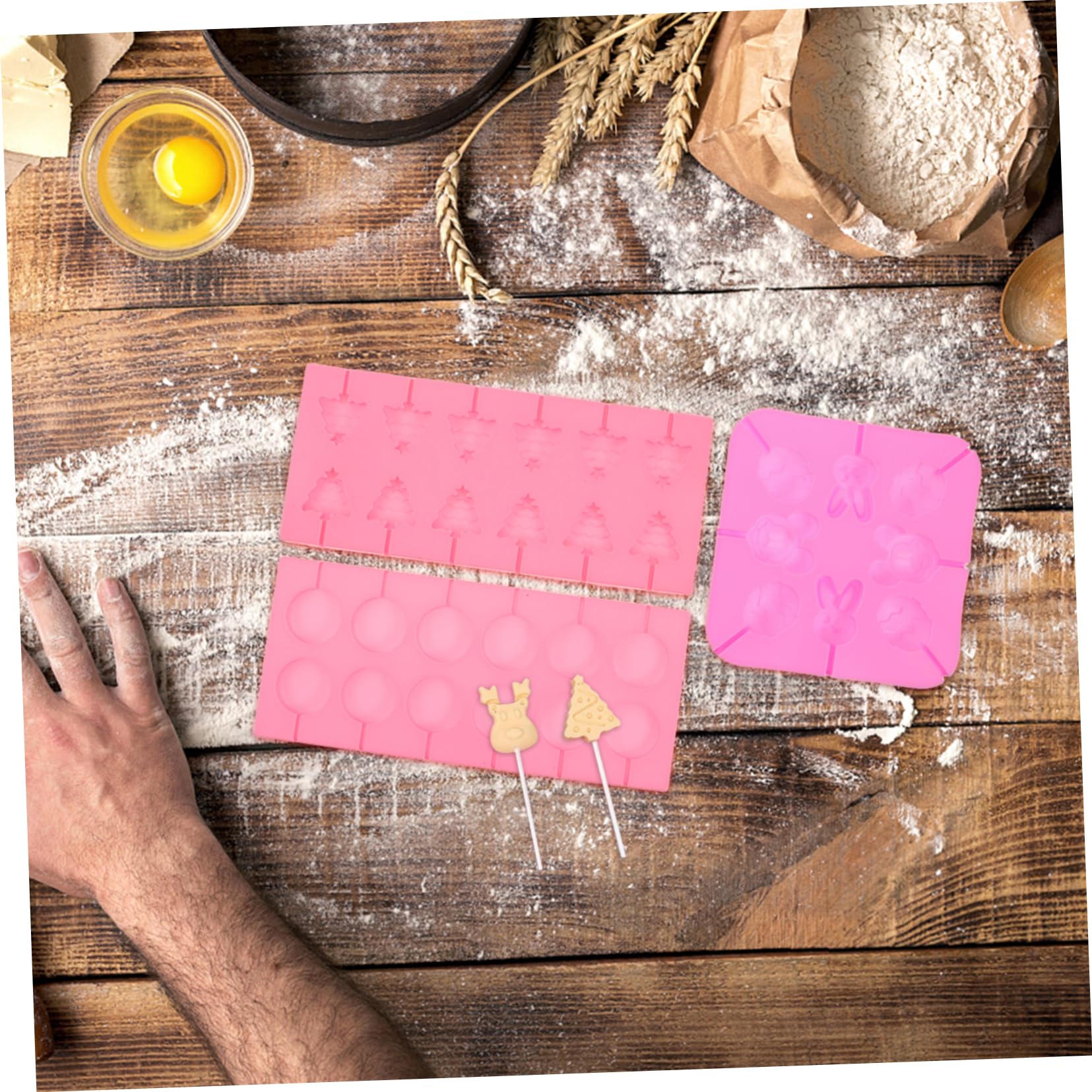 Molde de Silicona para Piruletas Navideñas, 7 Piezas | Incluye Palitos, Bolsas de Golosinas y Bridas, Formas Variadas, para Chocolate y Caramelo Duro