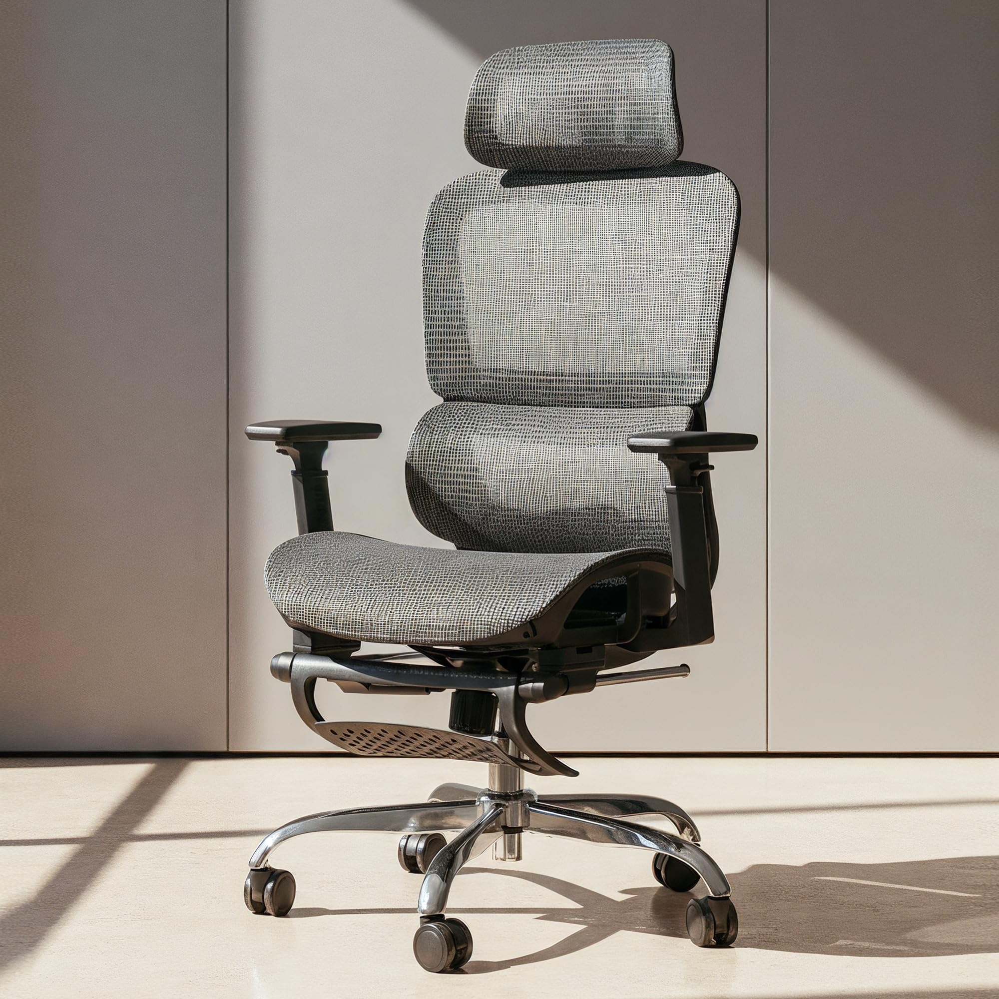 DROGO Ergonomic Office Chair for Work from Home, Computer Chair with Breathable Mesh, Adjustable Seat, Footrest, 3D Armrest, 2D Headrest & Lumbar Support | Mesh Chair for Office/Home (Grey)