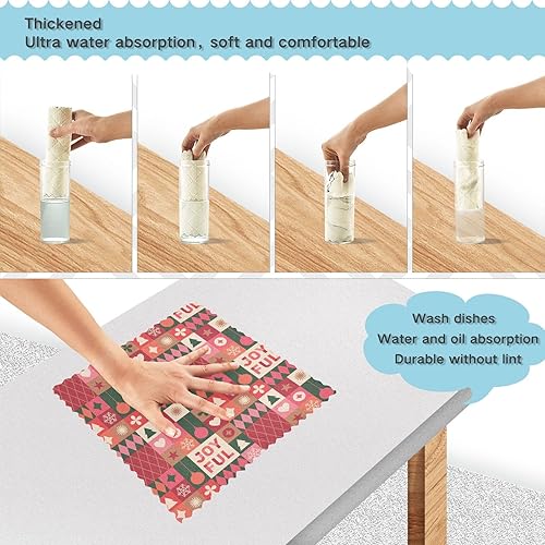 Miniatura 4 de KLL Christmas Icons Elements Geometric Pattern Microfiber Drying Towels for Car Detailing Print Kitchen Tea Towel Hand Towels Kitchen Decorative