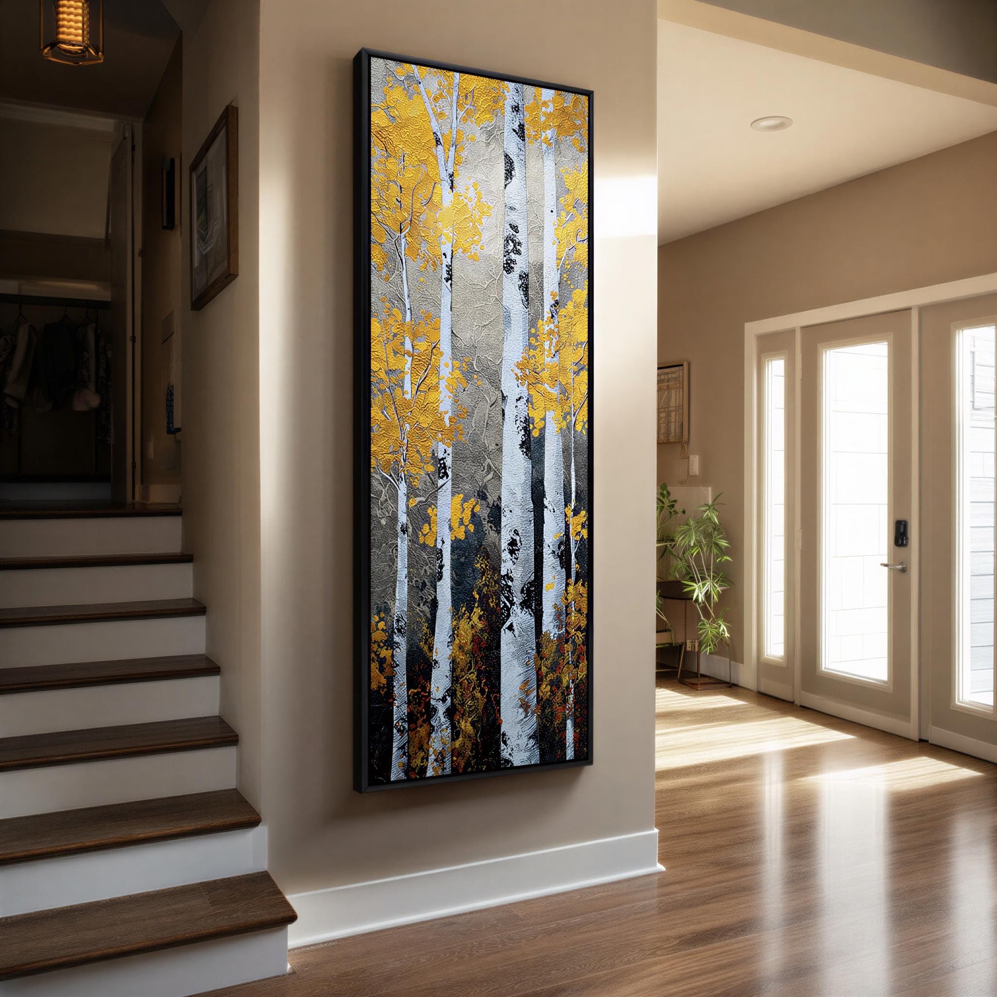 Xbtykpb Frameless Vertical Tree Prints, Long Narrow Wall Art, Tall Forest Wall Decor, Home Decor Canvas, Minimalist Birch Tree Painting(40X120cm/Frameless)