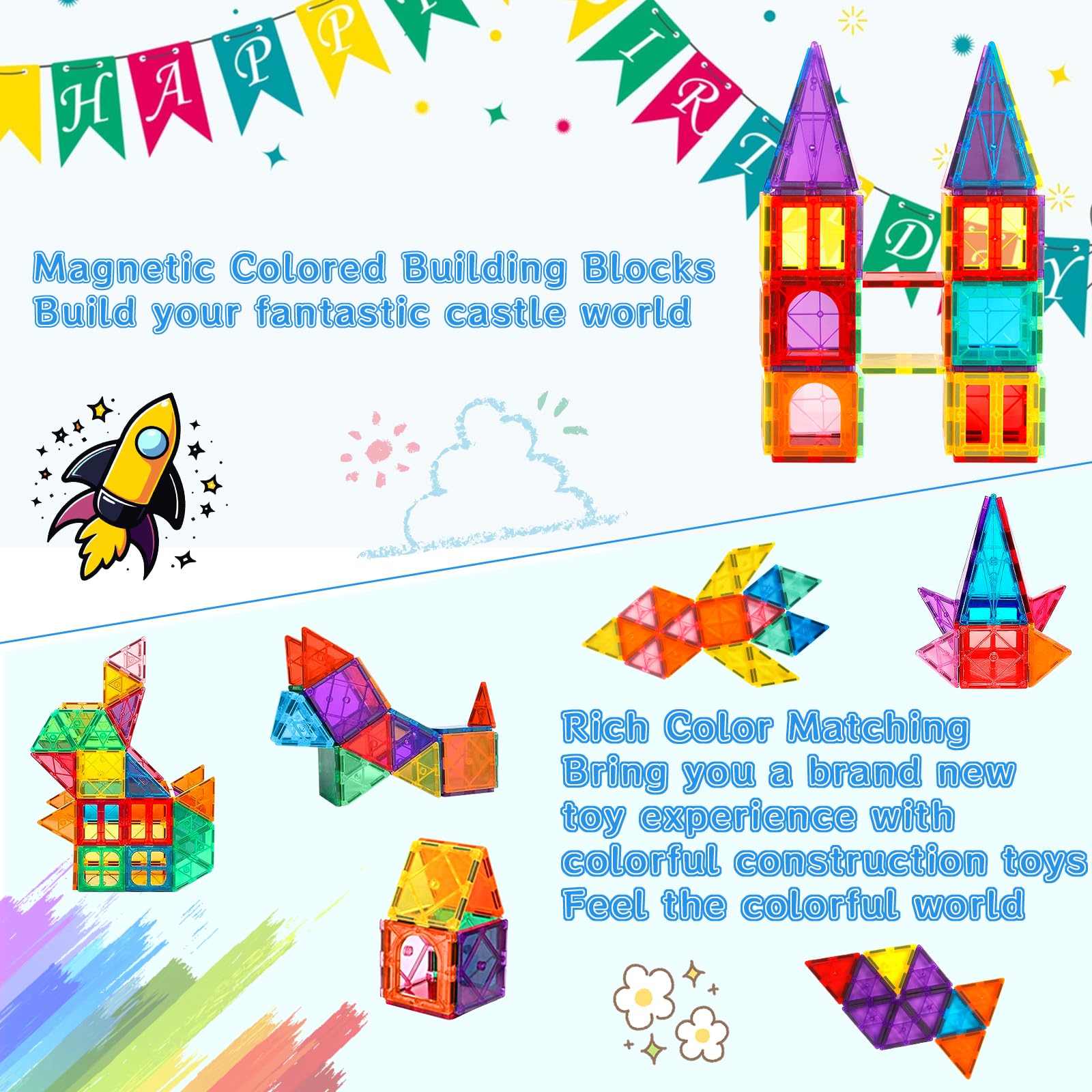 208Pcs Bloques de Construcción Magnéticos, 3D Juguetes de Construcción Magnéticos, Juguetes Educativos de Bloques de Construcción, Regalo de Juguete Magnético para Más de 3 Niños y Niñas (208Pcs)