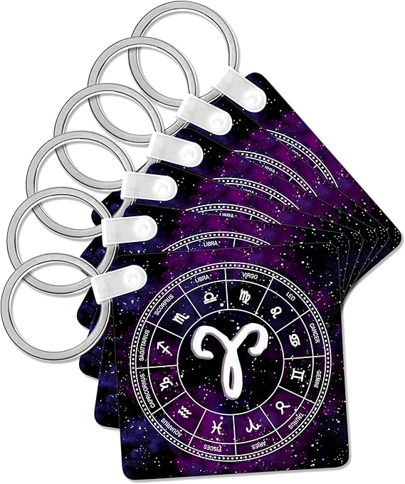 Aries Zodiac sign stylish astrology design. White stars, purple space, Key Chain