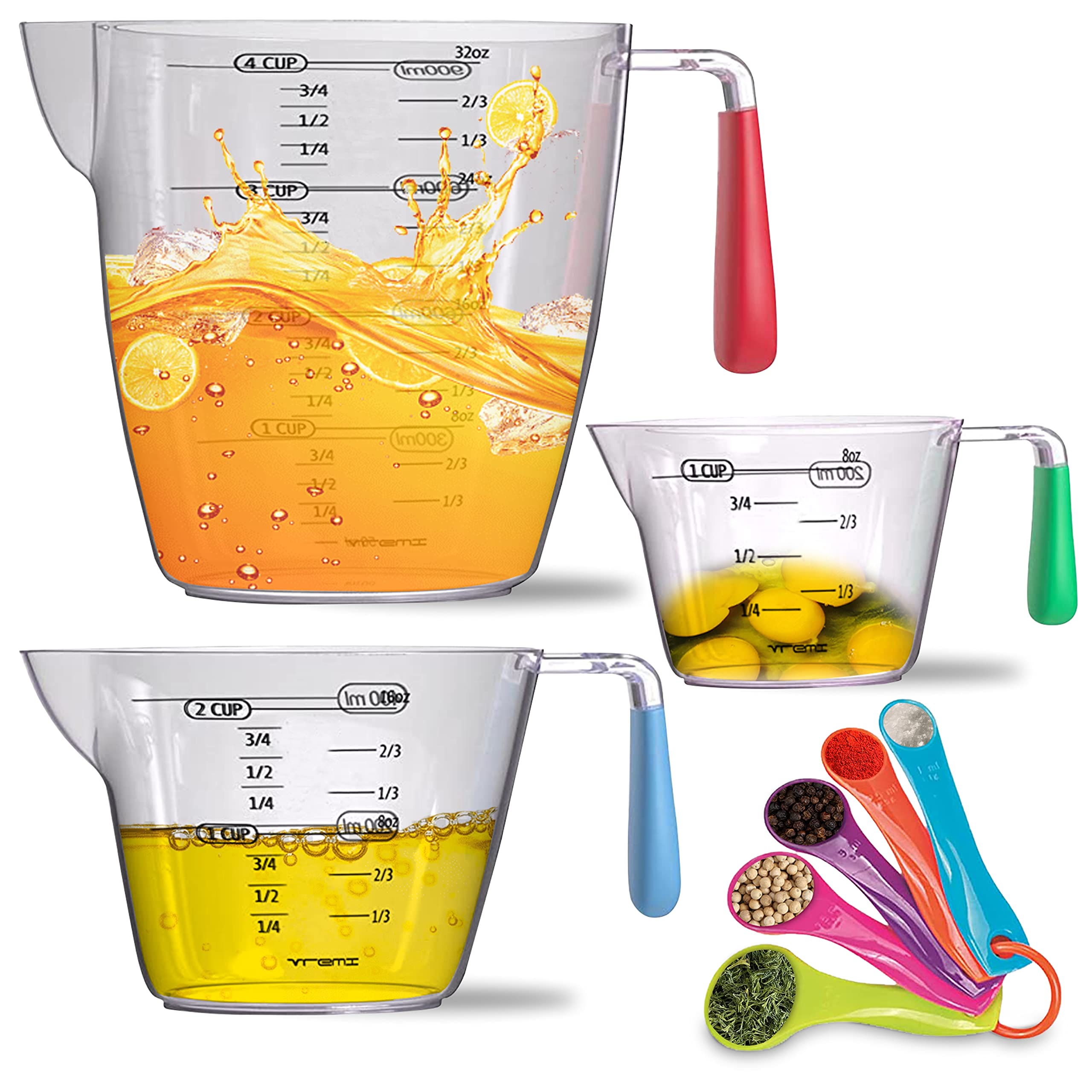 Measuring Cups Set with Measuring Spoons and Collapsible Funnel β 3 Plastic Measuring Cups 200ml 400ml and 900ml and 5 Measuring Spoons β BPA-Free & Durable β Suitable for Measuring Baking Liquids