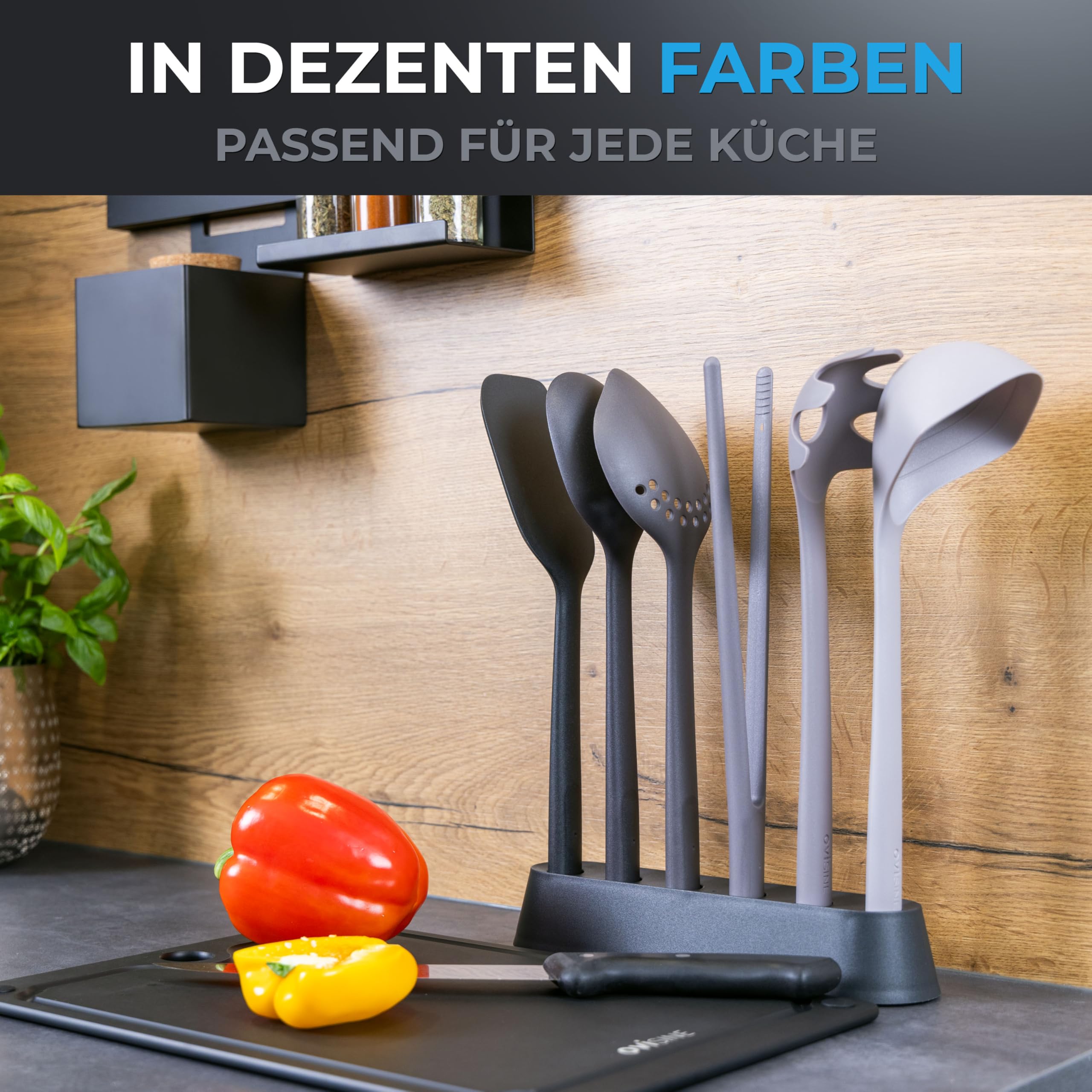 Sénart Küchenhelfer-Set | 6-teilig mit Ständer | hitzebeständig | Küchenutensilien Set | Küchen Zubehör | Kochbesteck | kochbesteck set | Kochgeschirr | spülmaschinenfest
