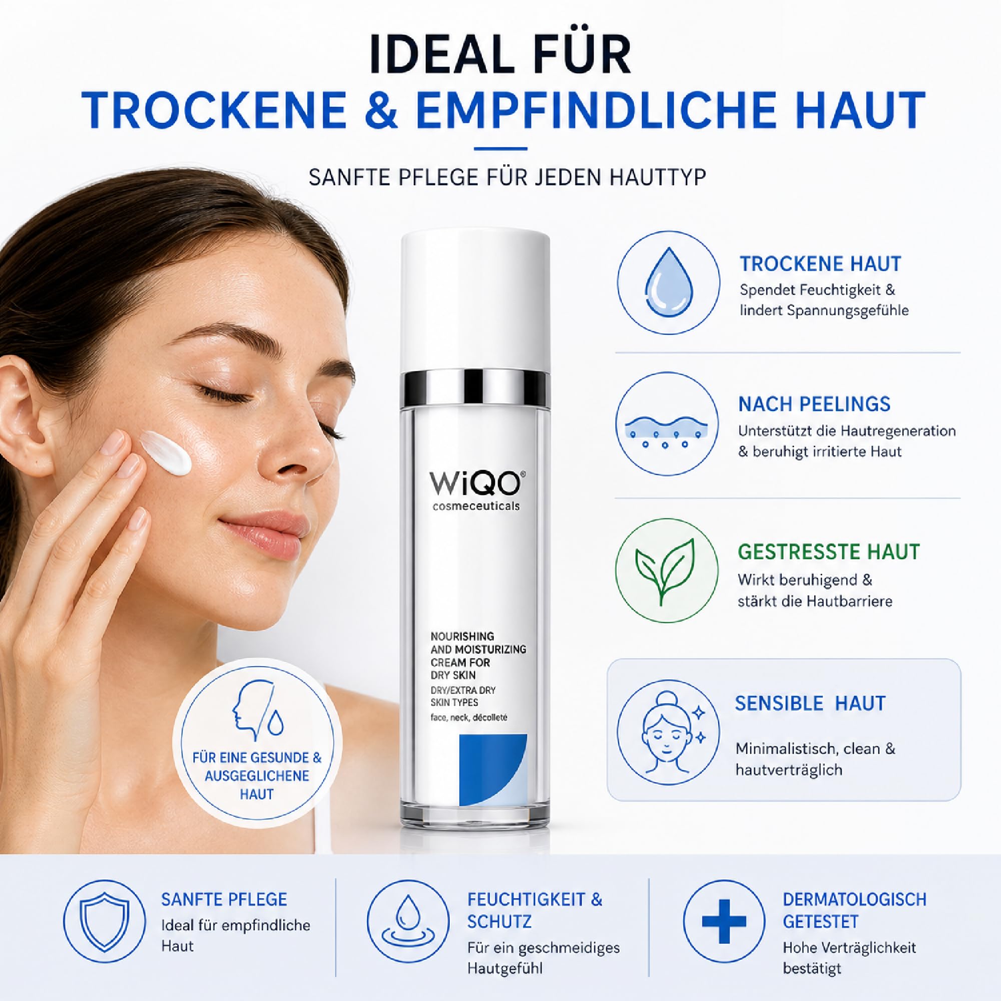 WiQo Moisturizing Face Cream 50ml – Feuchtigkeitscreme für trockene Haut – PRX-T33 Nachpflege, Repair, Hydration, Gesicht Hals Dekolleté