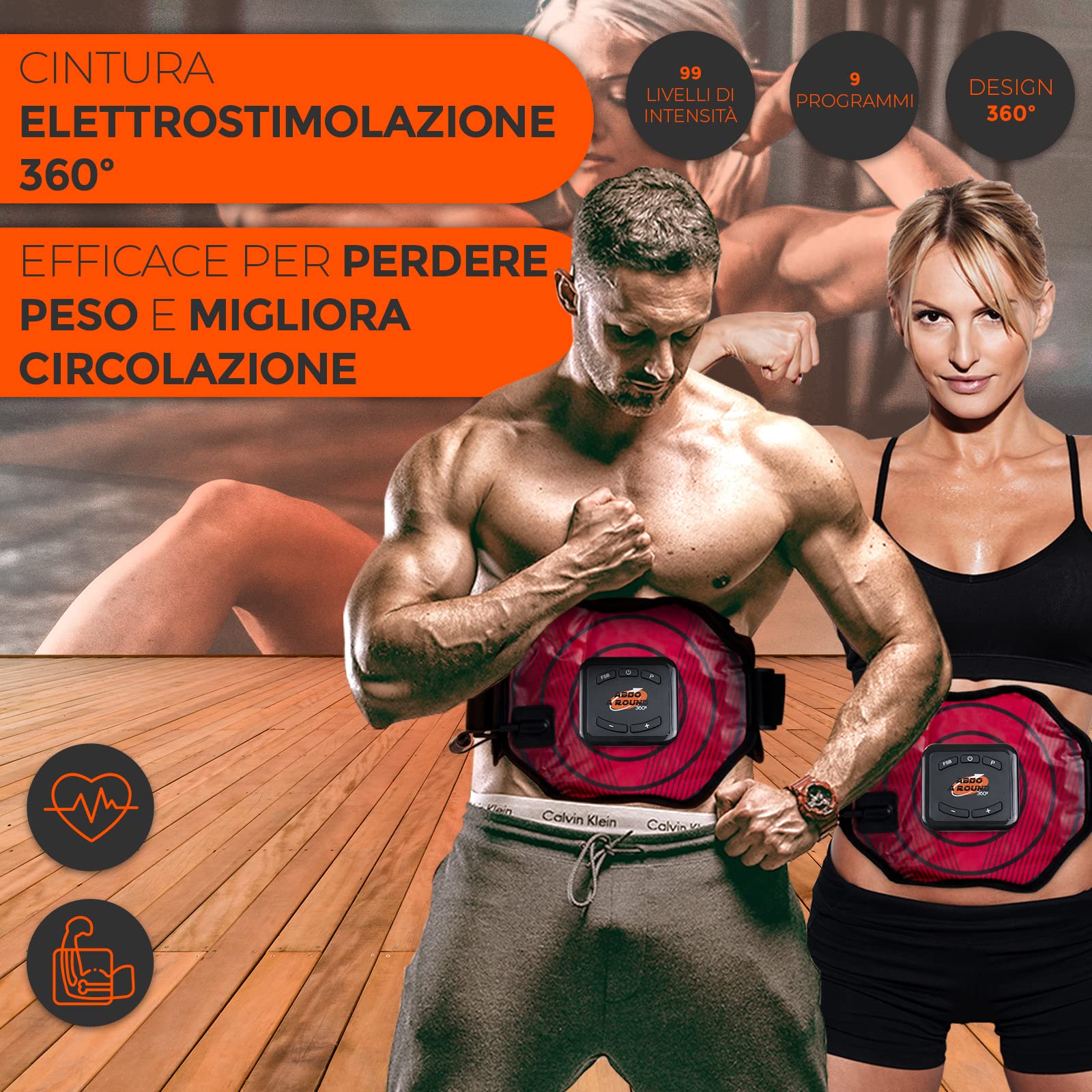 Elettrostimolatore Muscolare | Abdo A Round 360º | Stimolatore Muscolare Addominale | Toner per Addome/Braccio/Vita/Gambe | Cintura EMS | 9 programmi