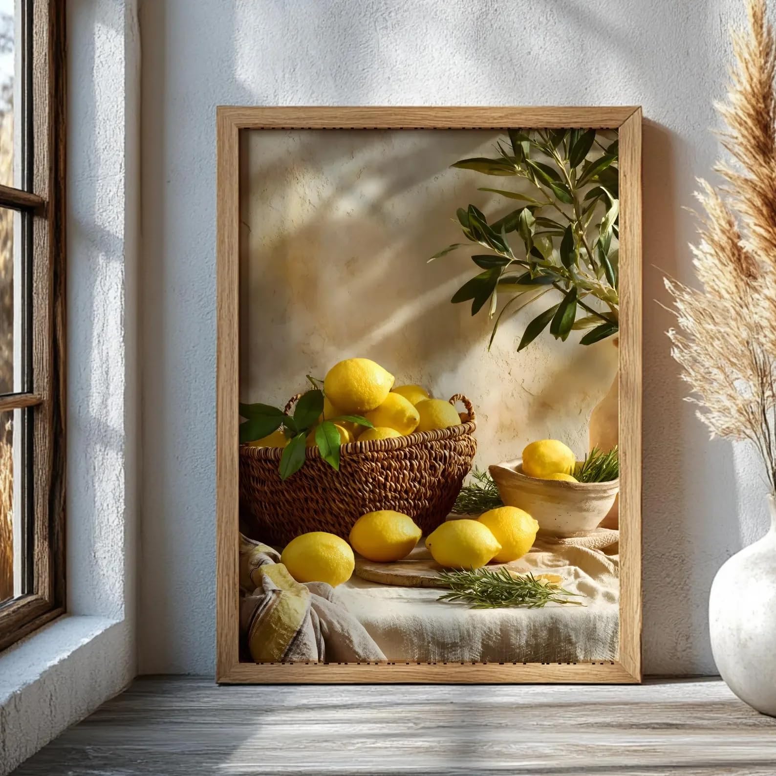 LTjiajuypd Canvas Prints Paintings Mediterranean Lemon Wall Art Olive Branch Kitchen Poster Farmhouse Still Life for Room Decor(60x85cm)