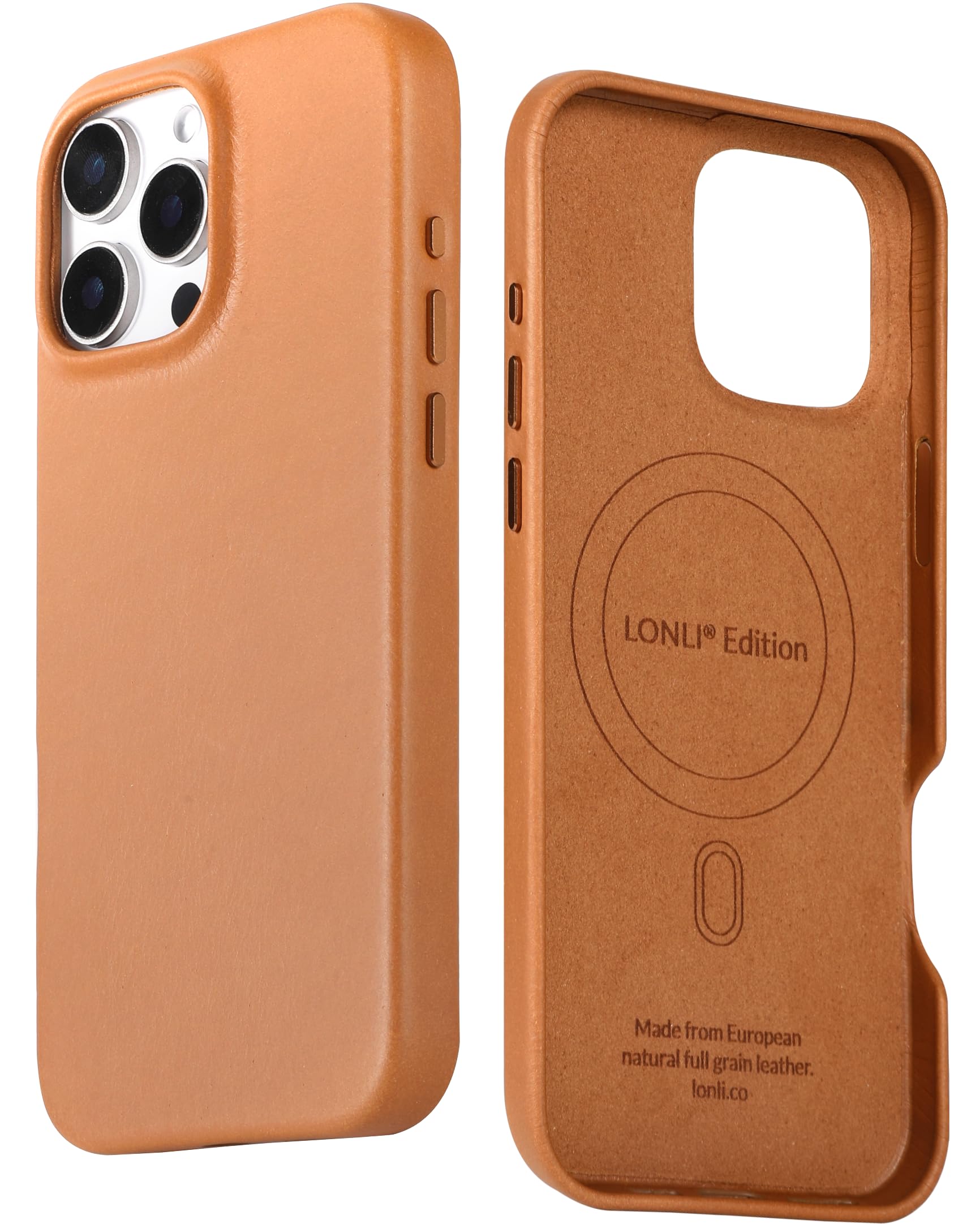 LONLI Edition | Italian Leather - for iPhone 16 Pro Max - Premium Italian Full Grain Leather Phone Case - Develop Unique Patina - Tan