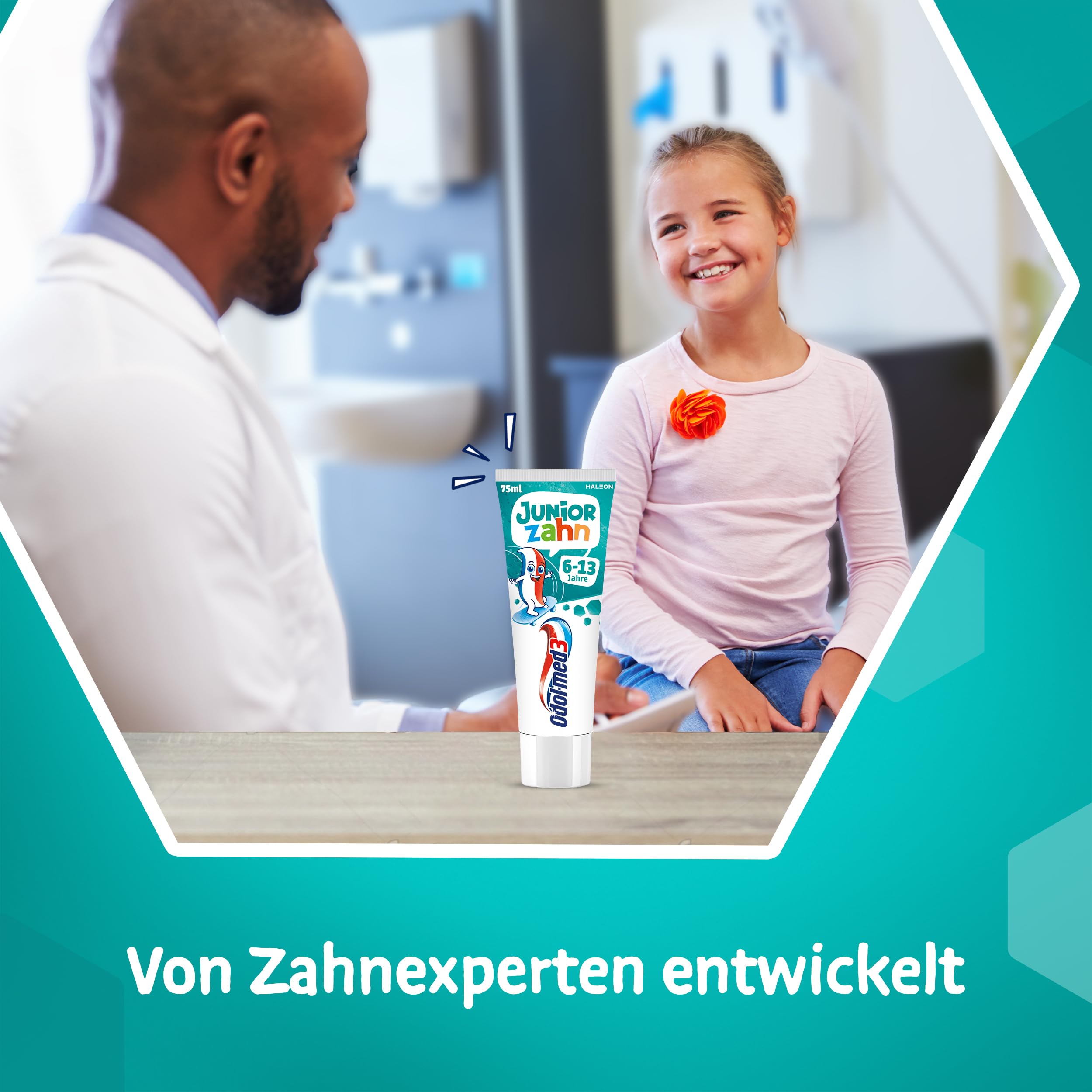 Odol-med3 pasta do zębów juniorskich, pasta do zębów dla dzieci od 6 lat, do ochrony zębów mlecznych i zębów stałych, 4 x 75 ml