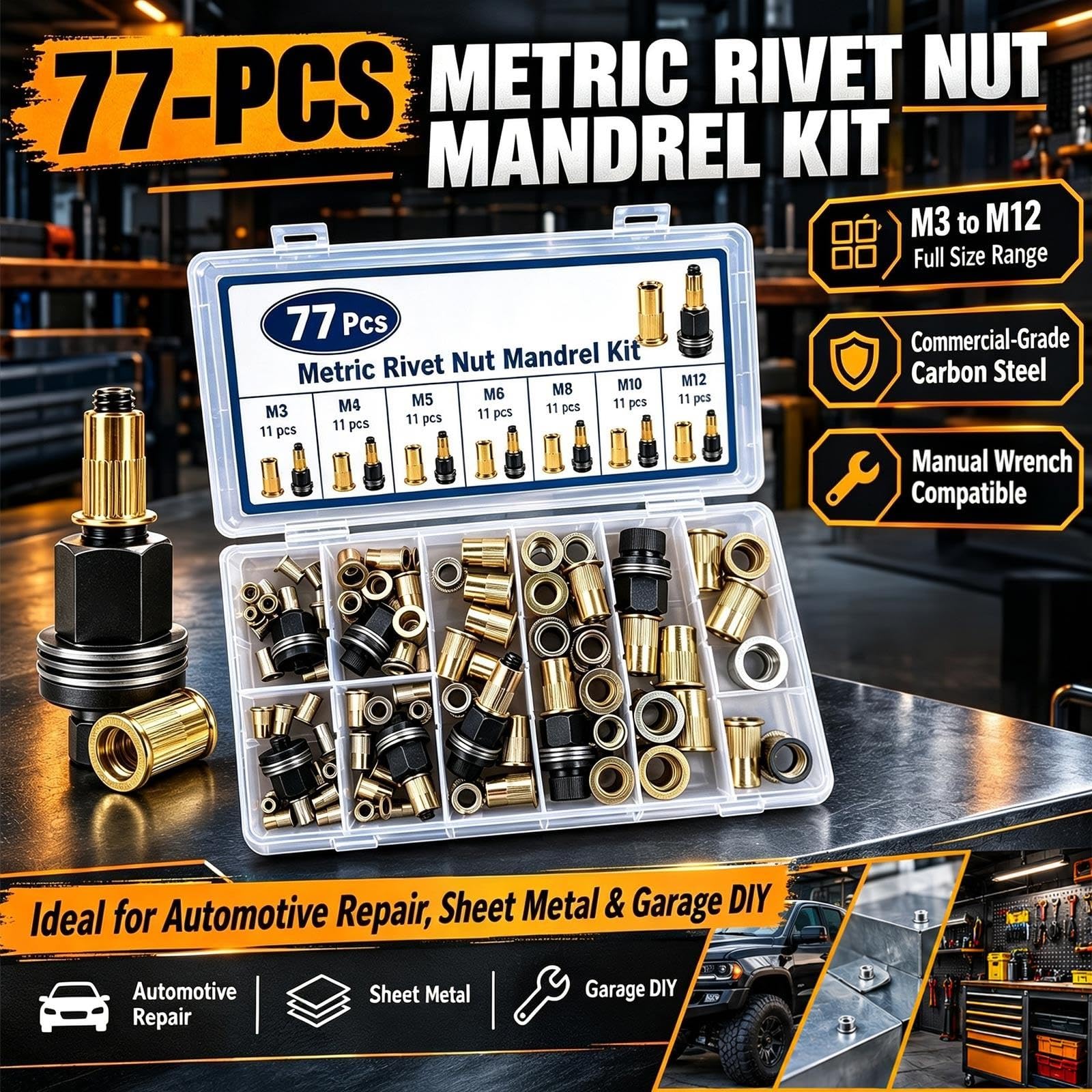 77 Pz Set di Fissaggio Mandrino Filetto Metrico Pro Kit
