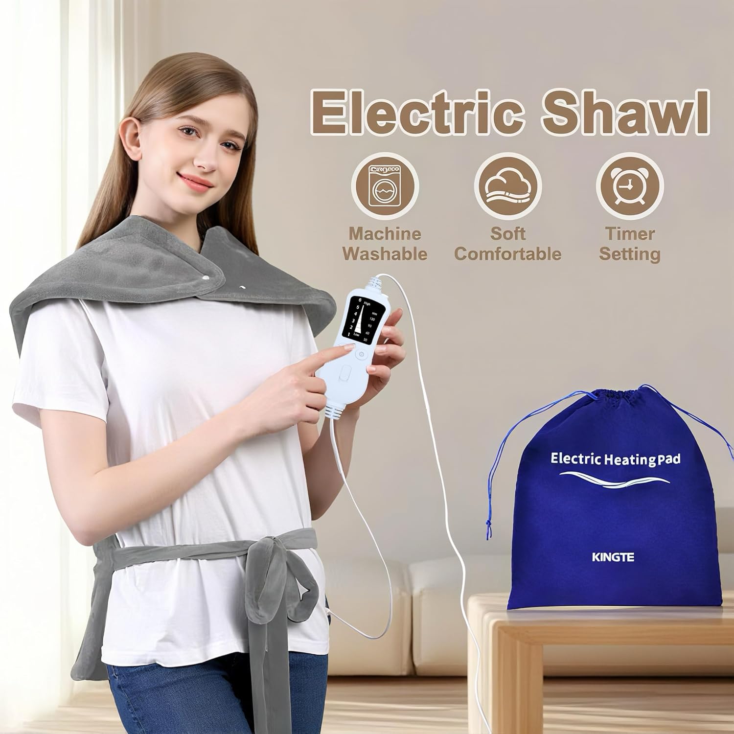 Heating Pad for Back Pain Relief，Birthday Gifts for Women Men Mom Dad,Large Fast Heating Pad for Neck and Shoulders and Back，Portable Wearable BackHeating pad，6 Heat Settings，4 Timers Auto-Off,35"x26"